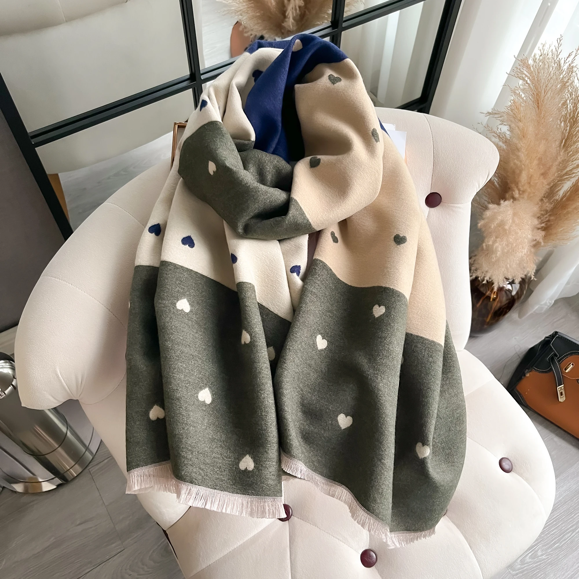 New Elegant Double-Sided Fashion Imitation Shawl Cashmere Jacquard pattern Scarf Winter Collocation Warm Scarf Shawl Outside