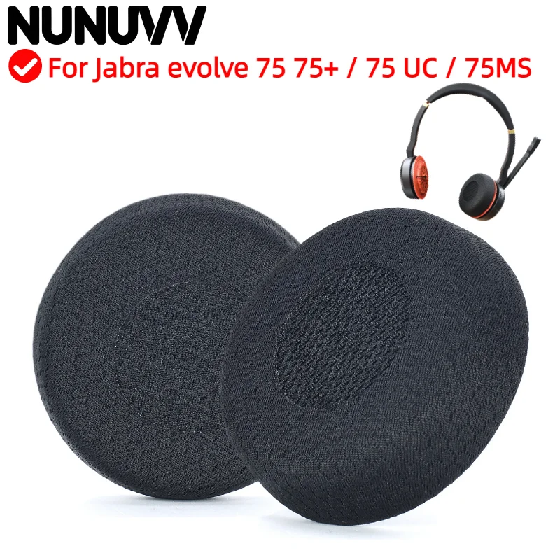 

NUNUVV Breathable football mesh Earpads Cushions For Jabra evolve 75 75+ / 75 UC / 75MS Headphones, Replacement Ear Pads Headset