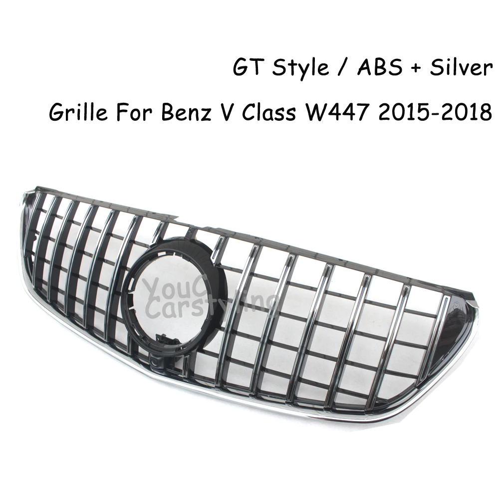 V260 W447 GT Front Bumper Grille for Mercedes V Class V250 V220 2015 2016 2017 2018 Grill With Camera +Silver