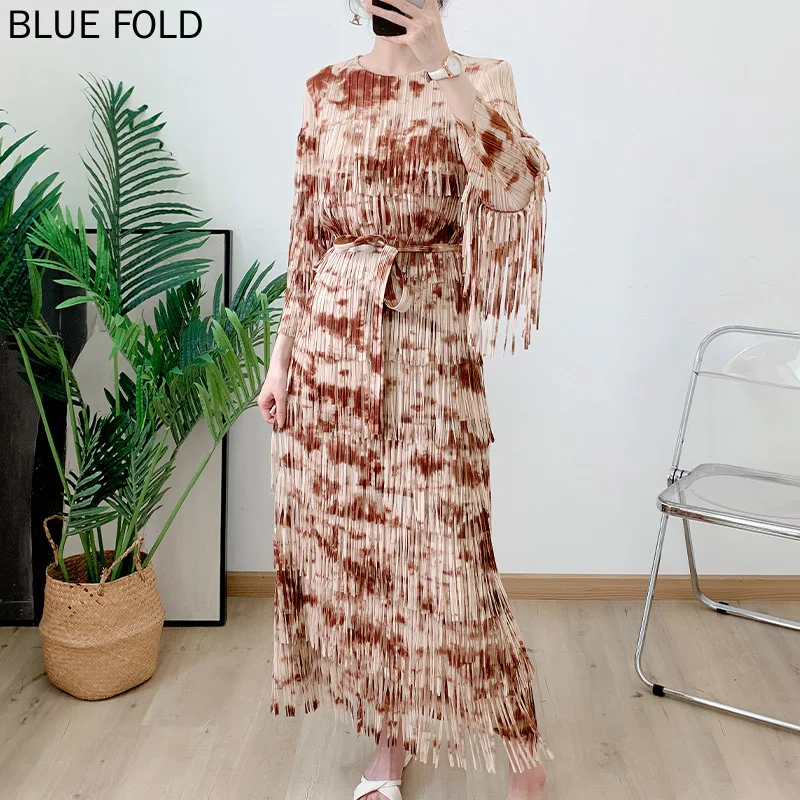 

MIYAKE Pleated Fringed Dress for Women 2024 Spring and Summer New Style Loose Slimming Pleated Fairy Long Dress Middle East