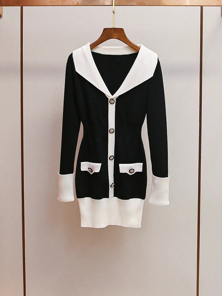 

Effortl Chic Color Blo Knitted Dr Long Sve V-Ne Midi Dr Age-Defng Faionable Ele Sle Spring Autumn W...