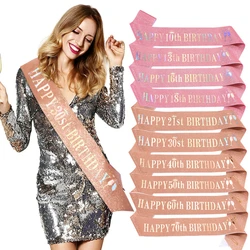 10th 16th 21st 30th 40th 50th Happy Birthday Sash Glitter Satin Sash for Girls Women Birthday Parties Favor Decorations Supplies