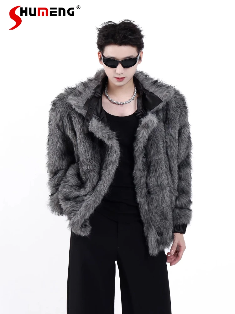 سترات رجالية ذات ياقة من الفرو الصناعي على الوجهين سترات رجالية لشتاء 2025 سترات جديدة راقية من الفرو الصناعي معاطف سميكة متكاملة #1