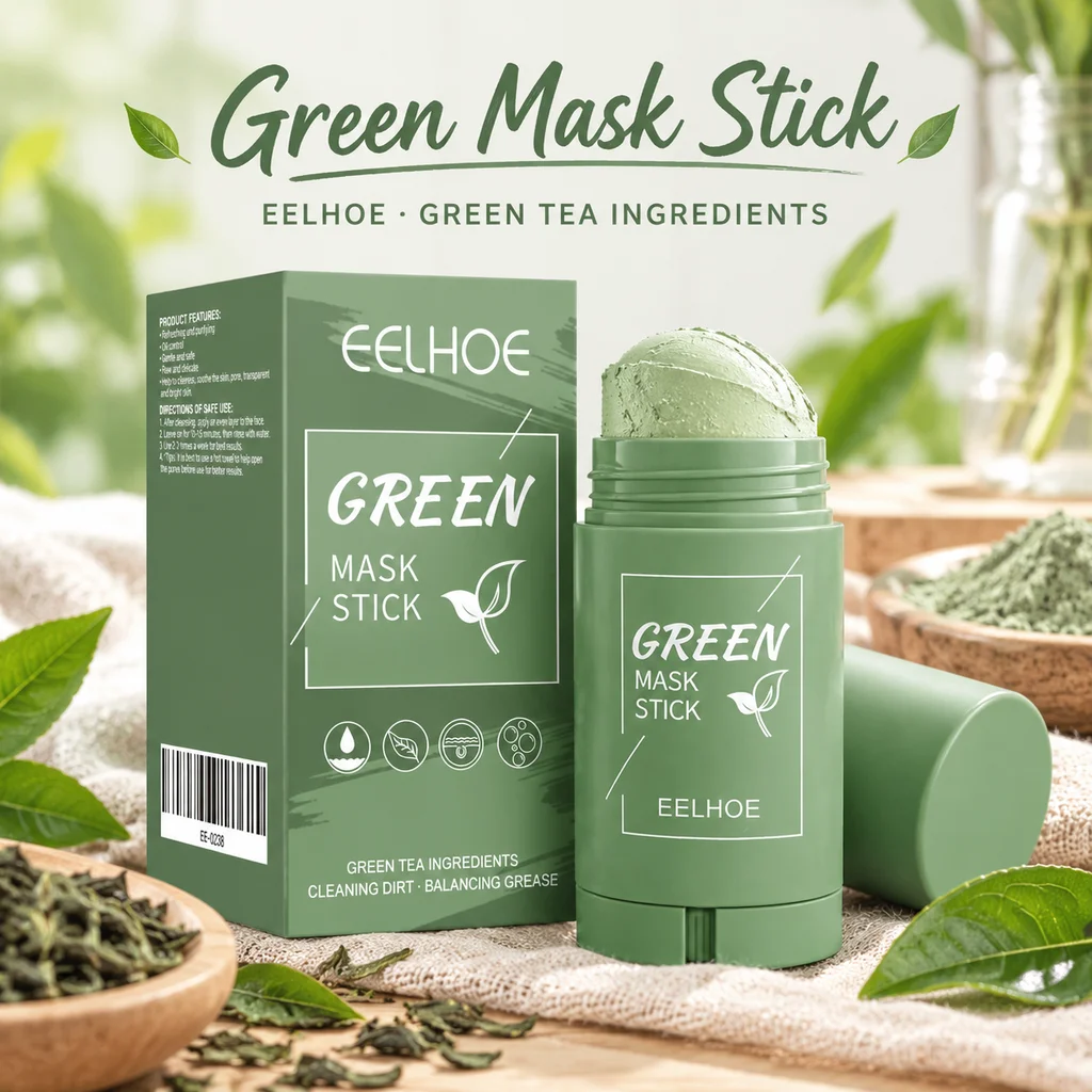 Green Tea Mask Stick Natural Clay Facial Mask Deep Cleansing Oil Control Moisturizing Pore Care Mud Mask for Fresh Smooth Skin