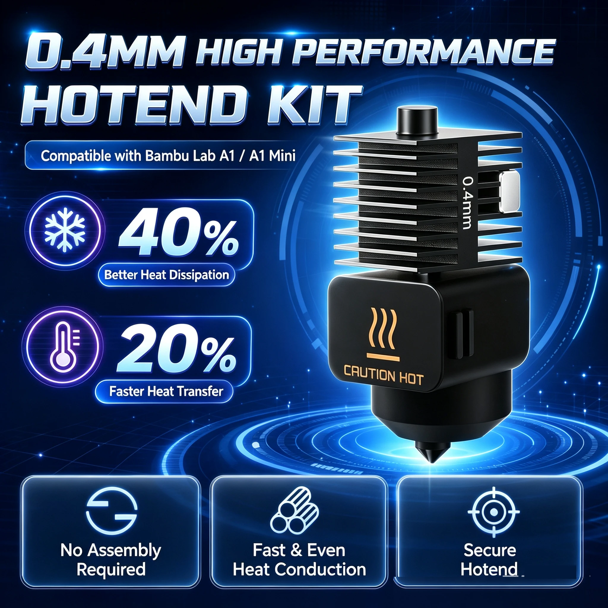 Upgrade Hardened Steel Nozzle 0.2/0.4/0.6/0.8mm 3D Printer Part Hotend Kit for Bambu Lab A1/A1 Mini Fast Speed Hot End Assembly