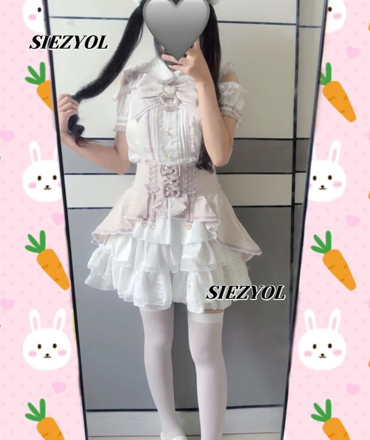 

Japanese Style New Summer Kawaii Skirt Women High Waist Slim-Fit Multi-Layer Lace Cake Skirts Bow Lace-up Short Mini Skirts