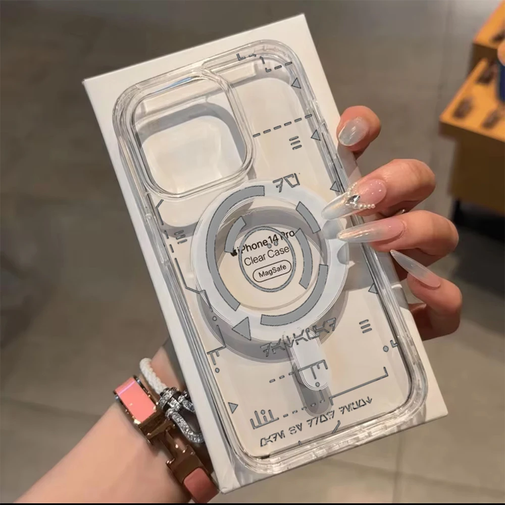 Kreative Cyberpunk Transparente Magnetische Handyhülle für iPhone 15 Pro 14 12 13 11 16 17 Pro Max Plus Kabelloses Laden Silikon-Coque – Detail 6