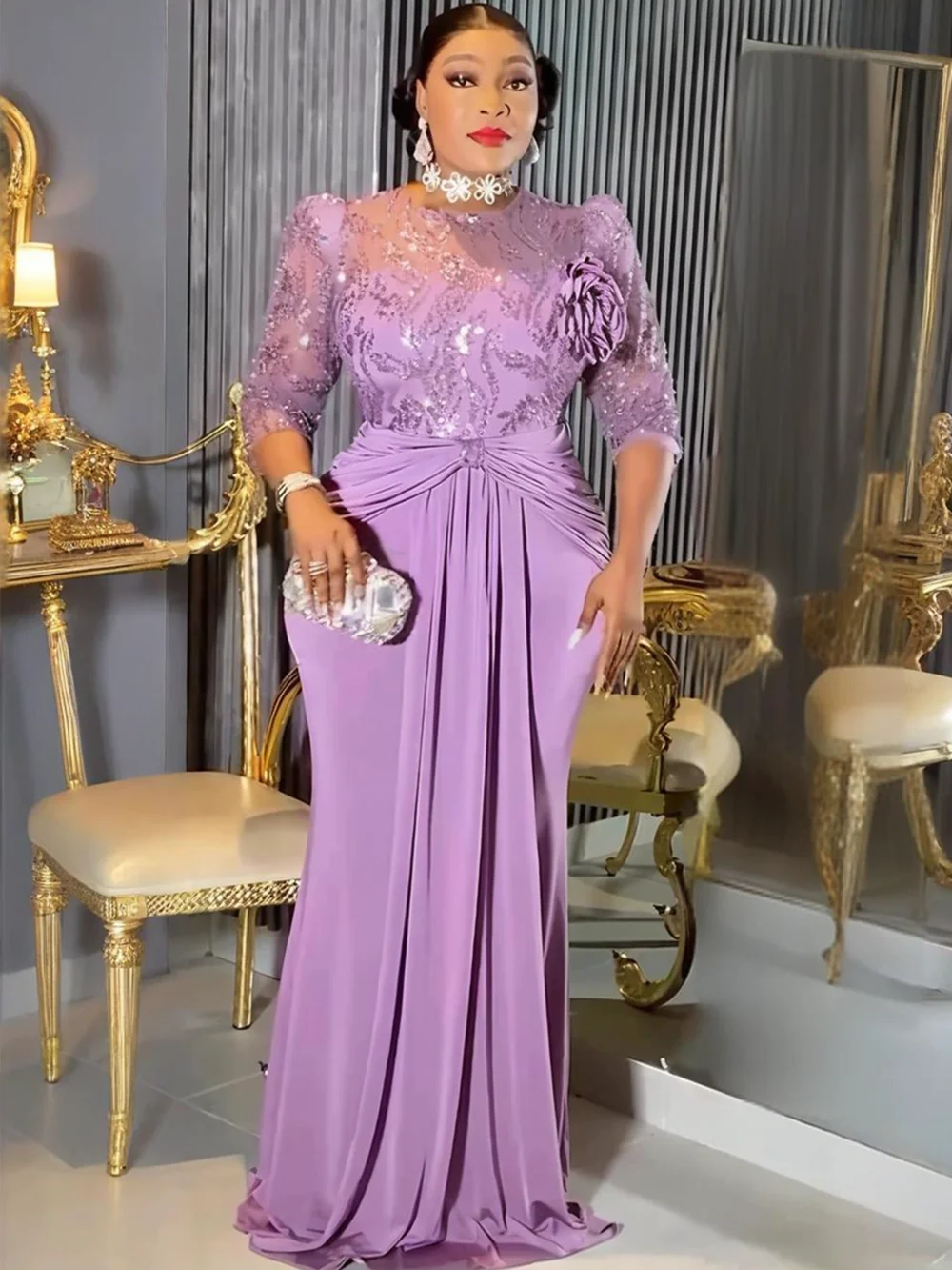 Plus Size African Party Dresses for Women Dashiki Sequin Sexy Bodycon Long Dress Elegant Outfits Muslim Wedding Evening Gowns - view 2