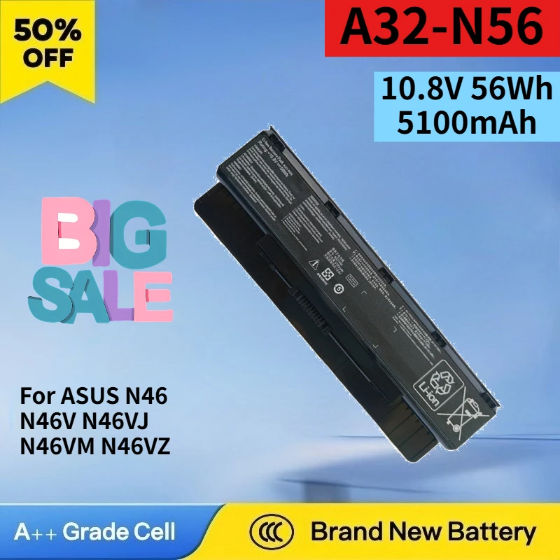 Newest A32-N56 10.8V 56Wh 5100mAh Battery for ASUS N46 N46V N46VJ N46VM N46VZ N56 N56V N56VJ N56VM High Quality Laptop Battery