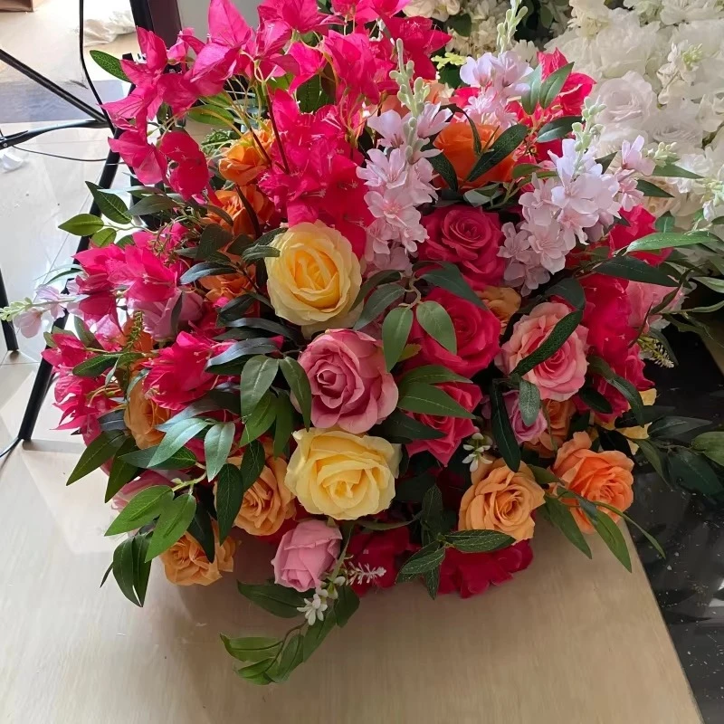 Floral Row Runner 200cm Long Tables Rose Floral Arrangement Flower Arch Decoration pink Flower Ball Decoration for Wedding