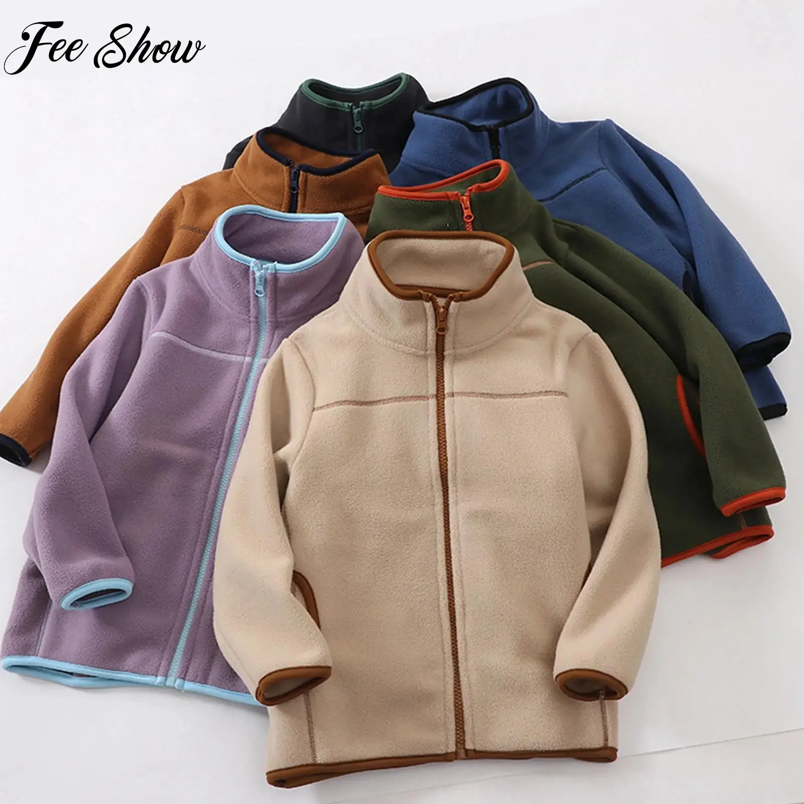 

Флисовая спортивная куртка с контрастной цветной отделкой для мальчиков и девочек, пальто на молнии, теплая верхняя одежда, праздничная одежда для подростков, повседневная повседневная одежда