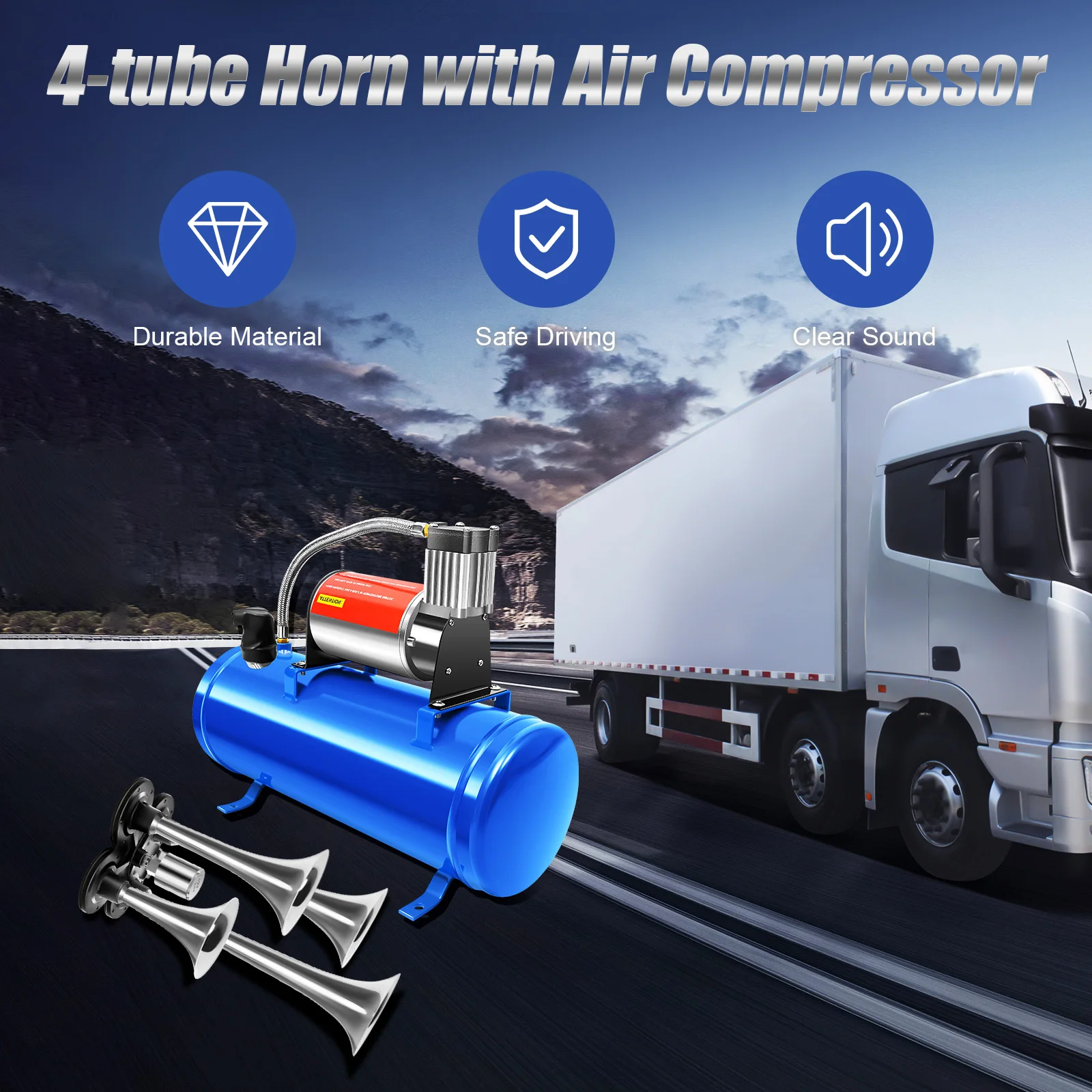 6L Air Compressor with Horn Air Compressor Pump Fast Inflation High Power Copper Core Motor for Car Train Truck Boat