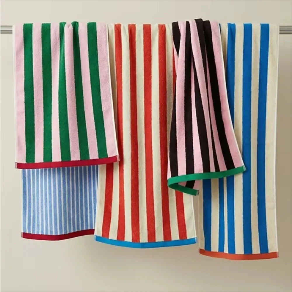 Autumn Winter Striped Bath Towel Cotton Washed Washcloth Absorbent Soft Bathroom Towels For Man Women
