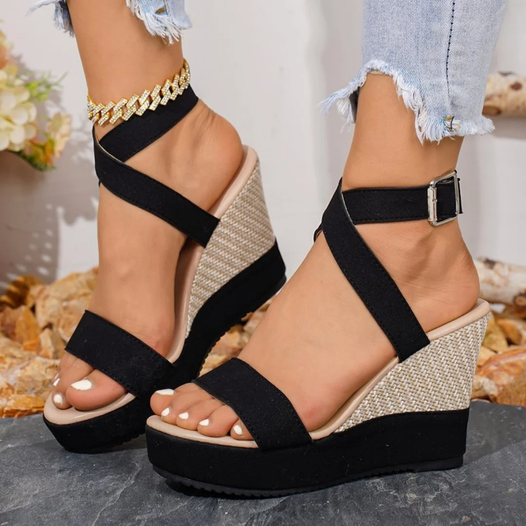 

Women's plus size wedge sandals summer new versatile fish mouth one button fashionable and comfortable sandals