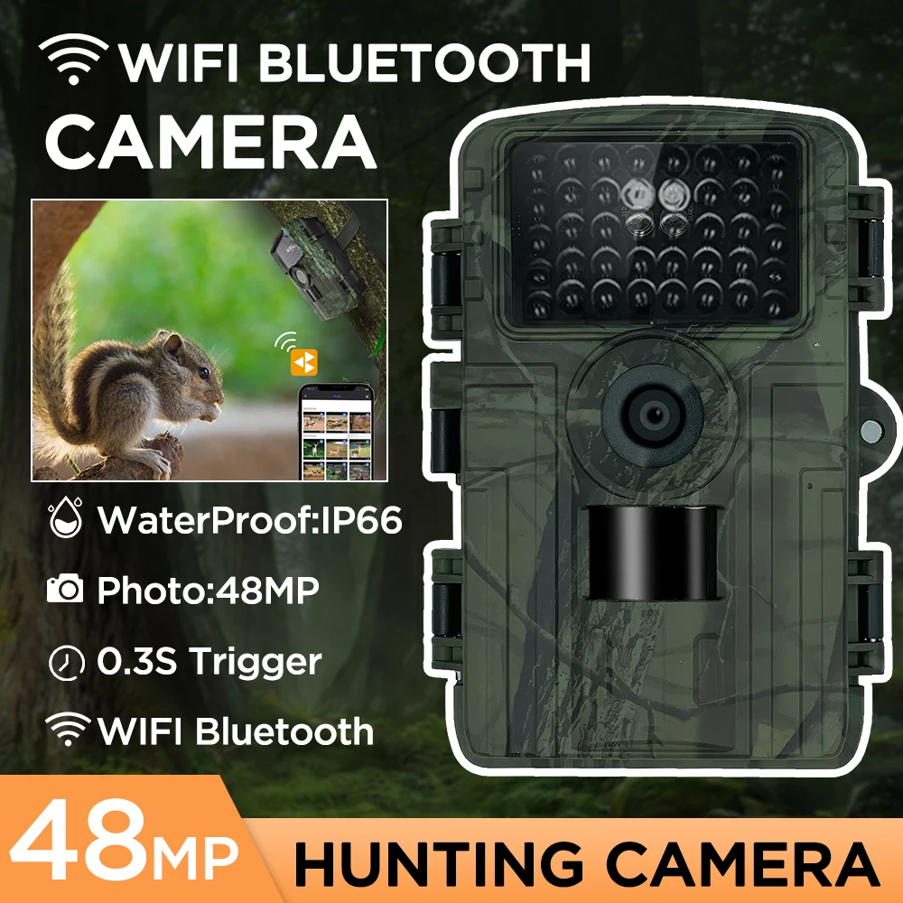 48MP Trail Kamera Wifi Jagd Kamera IR Nachtsicht IP66 Wasserdichte Drahtlose Spiel Camouflage Kamera