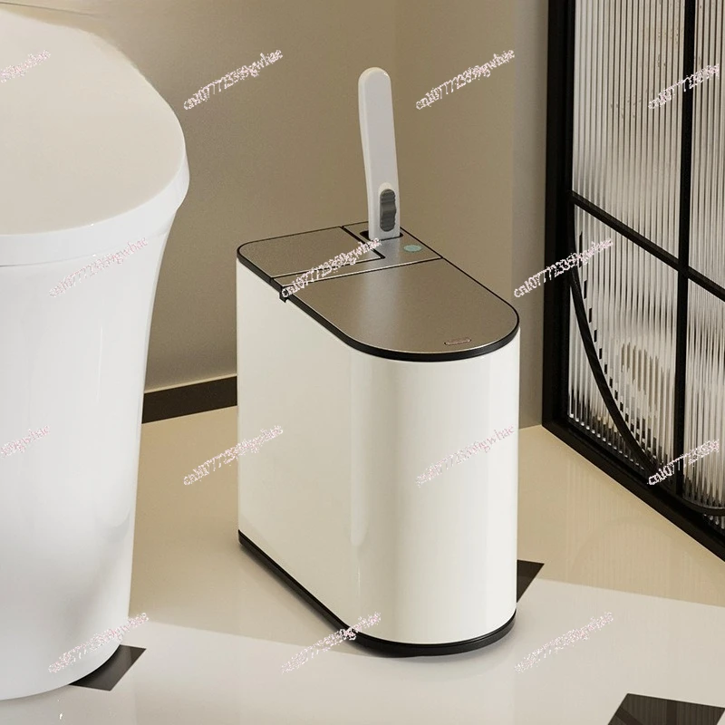 Intelligent induction trash can household bathroom toilet brush integrated automatic stainless steel narrow slot