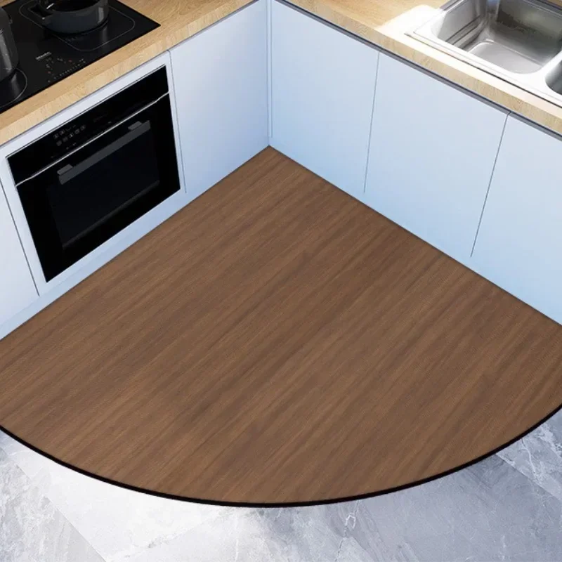 Imitation Wood Grain Kitchen Carpet Fan-shaped Non-slip Rug Brown Dirt-resistant PVC Floor Mat Art Water-absorbing Foot Mats 양탄자