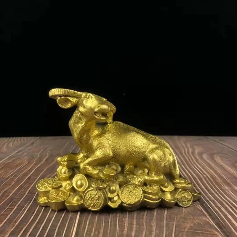 Brass Money Figurine, Calf Bronze , Reclining Cow Office Decoration