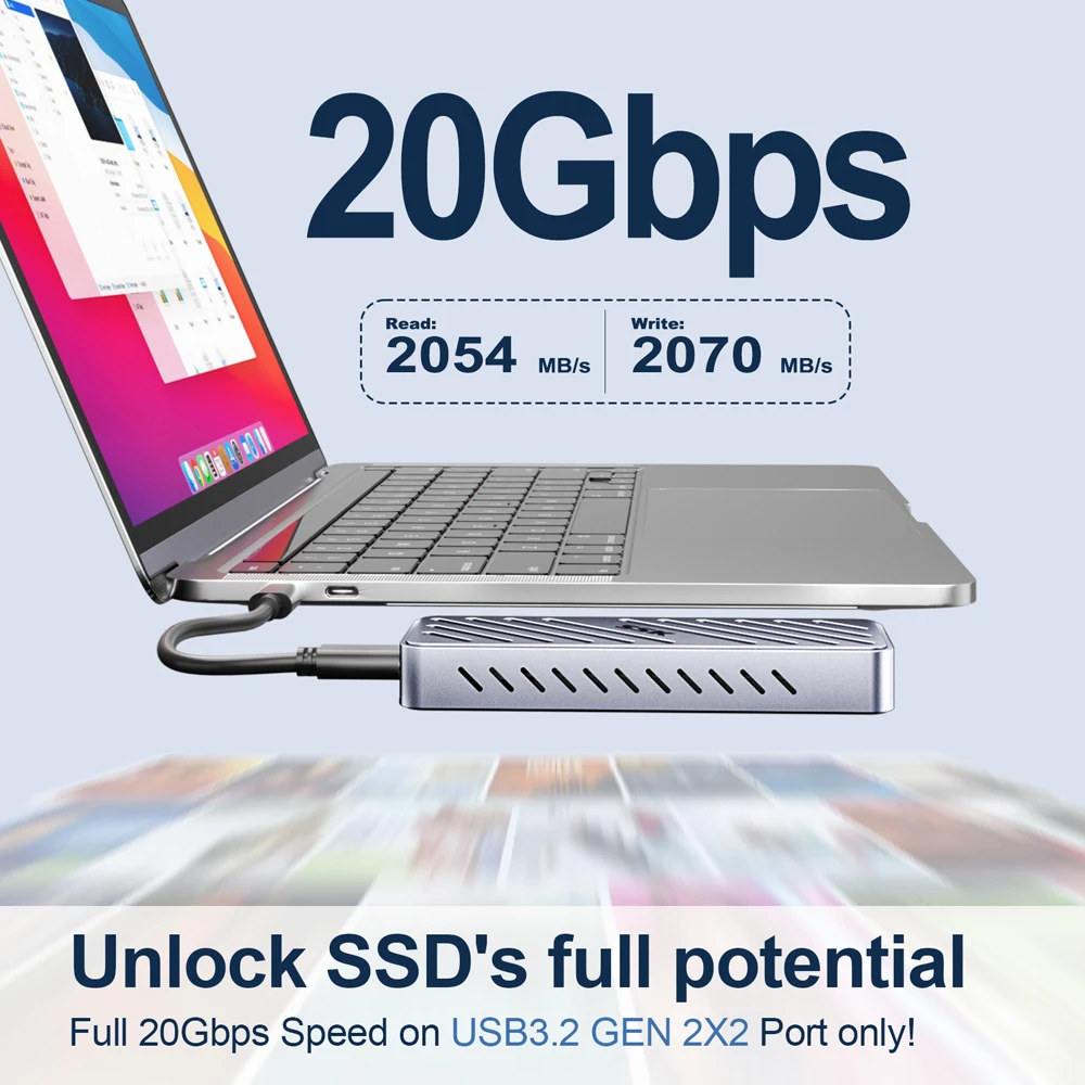 SSK SSD Enclosure 20Gbps M.2 NVMe External Hard Drive Case Tool Free Aluminum Alloy NVMe To Type-C SSD Case Adapter for PC Case
