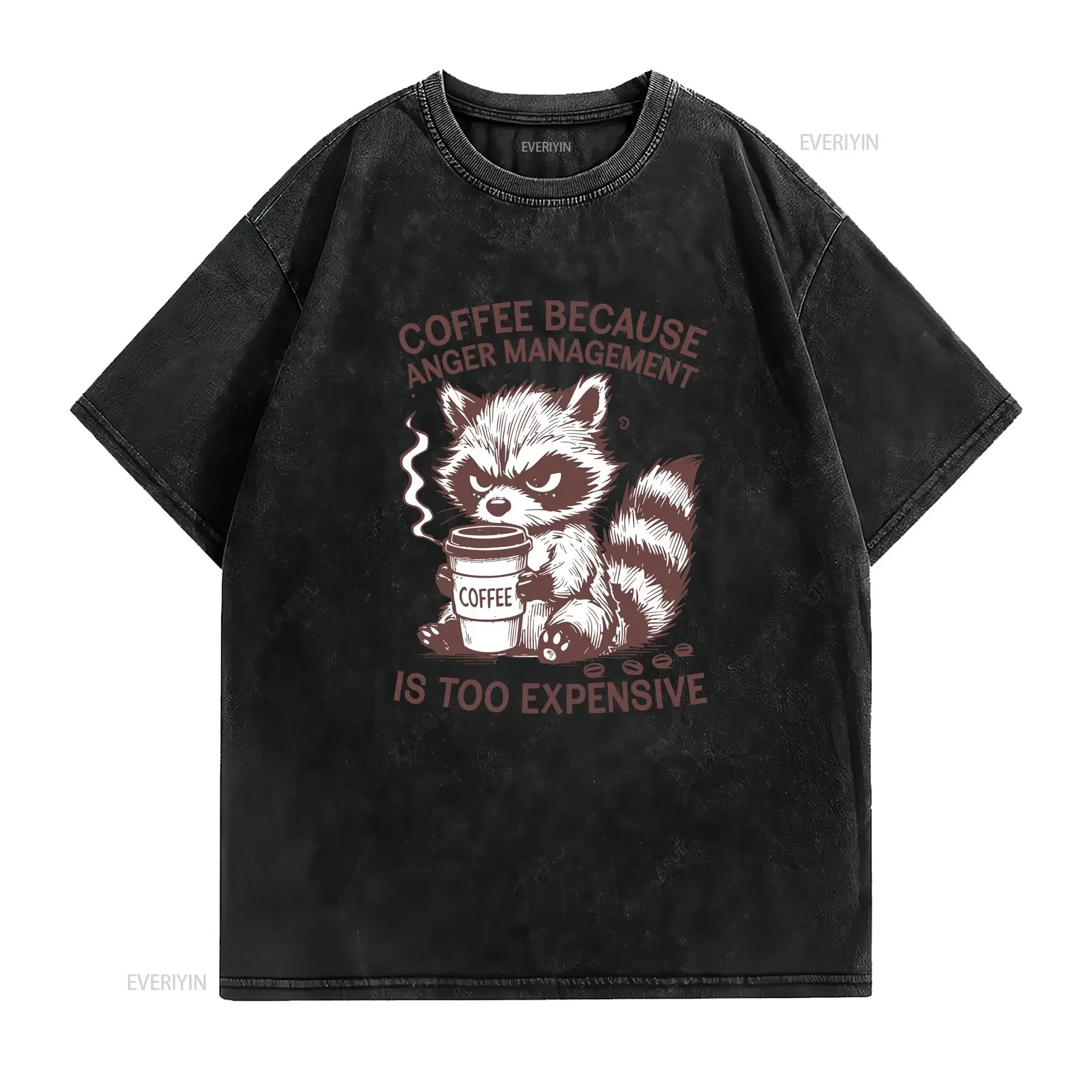 Funny Raccoon Coffee T Shirt Because Anger Management Is Too Expensive vintage Washed graphic Slightly Top For Everyday Wear