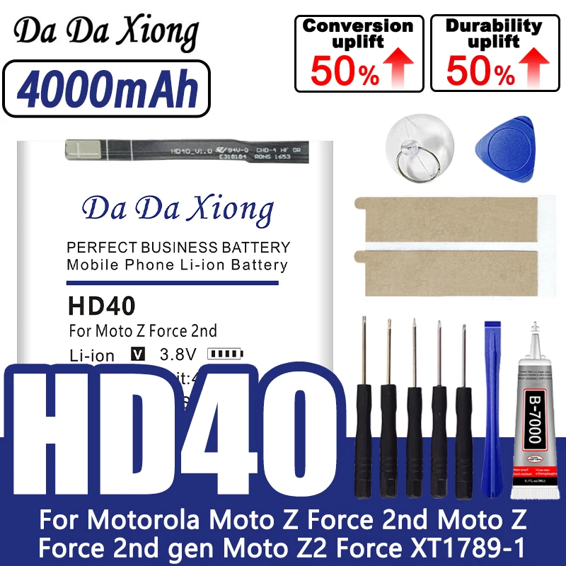 100% nueva batería HD40 de 4000mAh para Motorola Moto Z2 Force XT1789-01 XT1789-03 XT1789-05, baterías para teléfonos móviles + herramientas