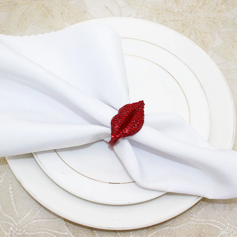 

4 Pcs Red Lips Napkin Rings Elegant Valentine Decorative Metal Farmhouse Creative Napkin Buckles Reusable Tableware