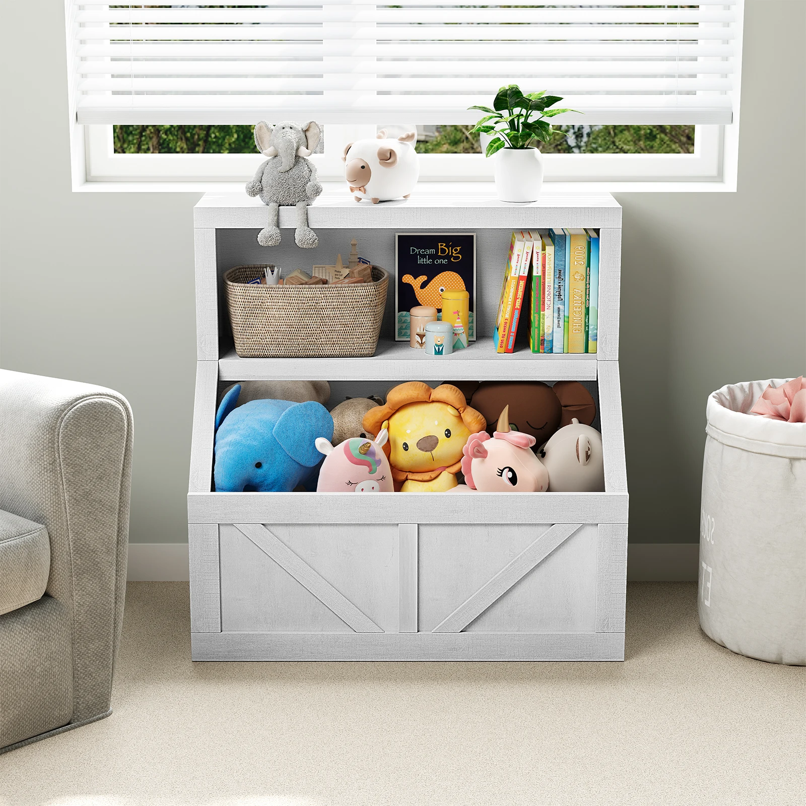 Kids Wooden Bookcase & Toy Storage Organizer Cabinet 6