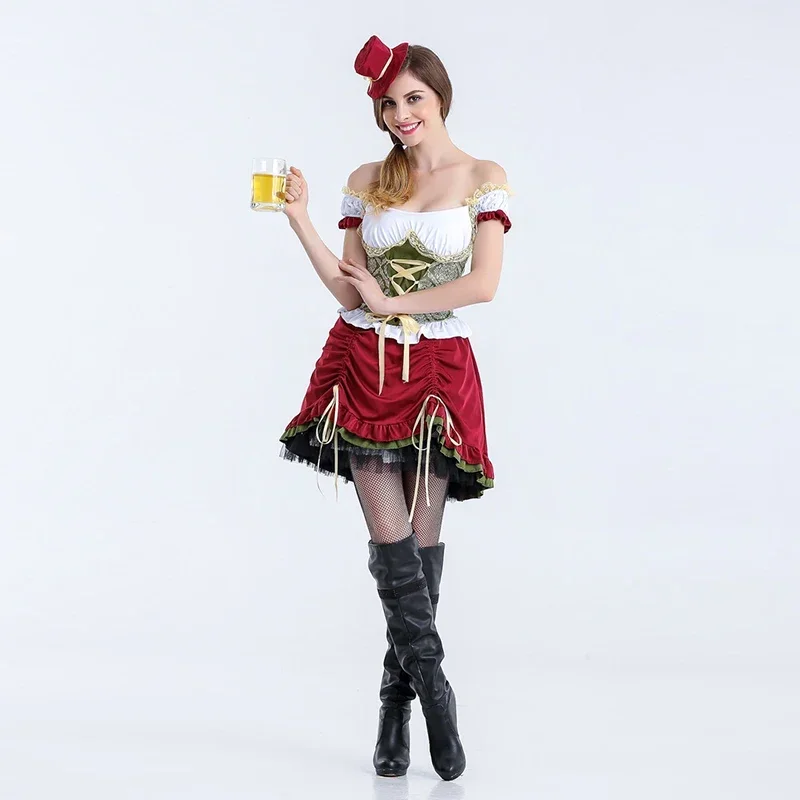 Sexy German Oktoberfest Beer Girl Costume Adult Women Carnival Bavarian Beer Wench Cosplay Ladies Waiter Maid Costumes Outfit