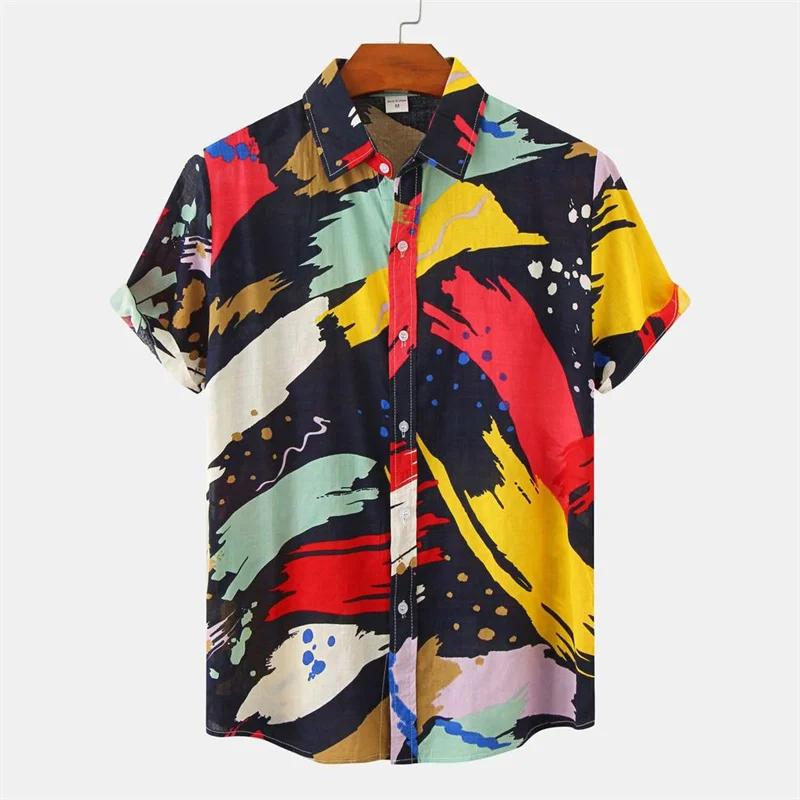 

Fashion Colorful Spraying Shirt Hawaiian 3d Print Shirts Men Hot Sale Short Sleeves Street Tops Beach Button Up Blouse Clothes