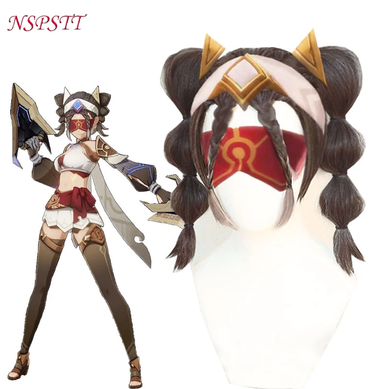 NSPSTT Clearwater Cosplay Wigs Game Genshin Impact Eremite Desert Clearwater 30cm Women Short Brown Party Synthetic Hair