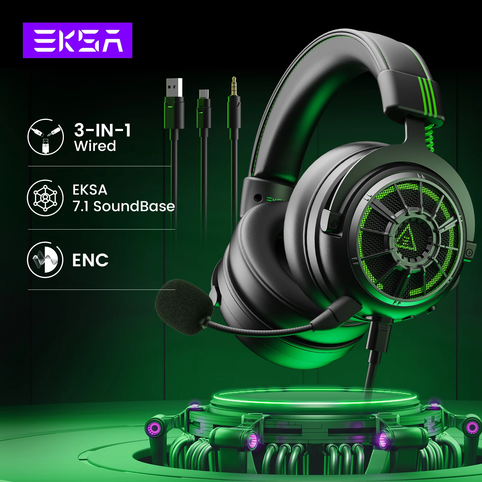 EKSA StarEngine Pro Gaming Headset Gamer 7.1 Wired Over Ear Headphones with ENC Noise Cancelling Microphone For PC/PS4/PS5/Xbox