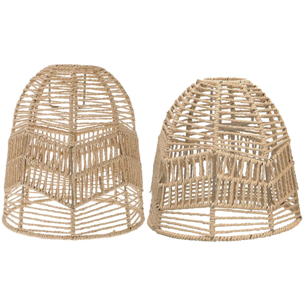 2Pcs Imitation Rattan Lamp Shade Simple Style Home Ceiling Pendant Lamp Cover Woven Hanging Light Cover Decorative Lampshade