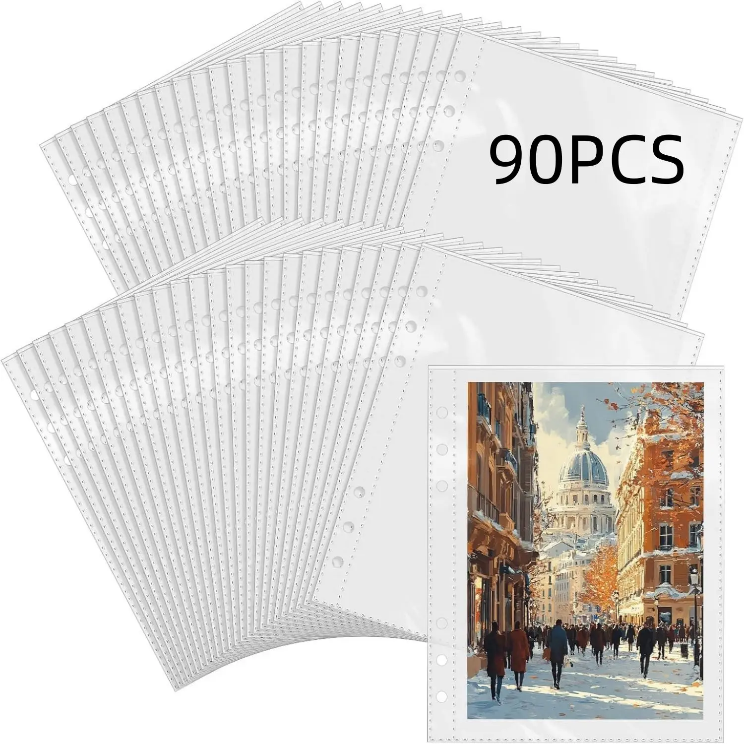 90PCS 6 Ring A5 Clear 1/2/4 Pockets Sleeves Double Sided up to 720 Pockets Plastic Pouch Sheets Protectors for Binder Photo Card