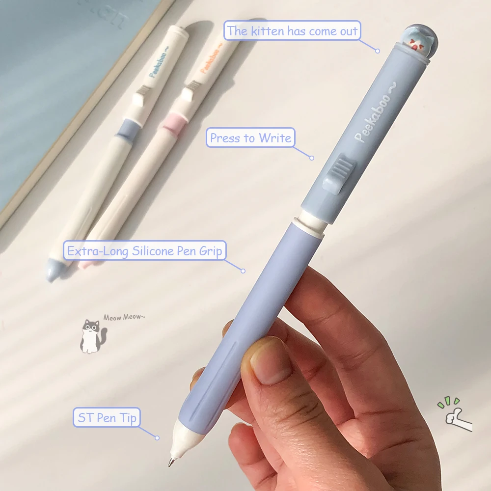 2/6 Stück lustige Kätzchen-Gelstifte zum Verstecken und Suchen, 0,5 mm, Flip-Cover-Design, niedlicher, schnell trocknender Stift im minimalistischen Stil – Detail 6