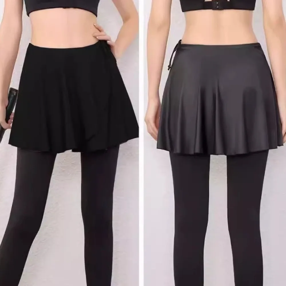 Ice Silk Yoga Short Skirt Quick Dry Adjustable Gym Workout Curtain Anti-Exposure Casual Ballet Pilates Dance Skirt