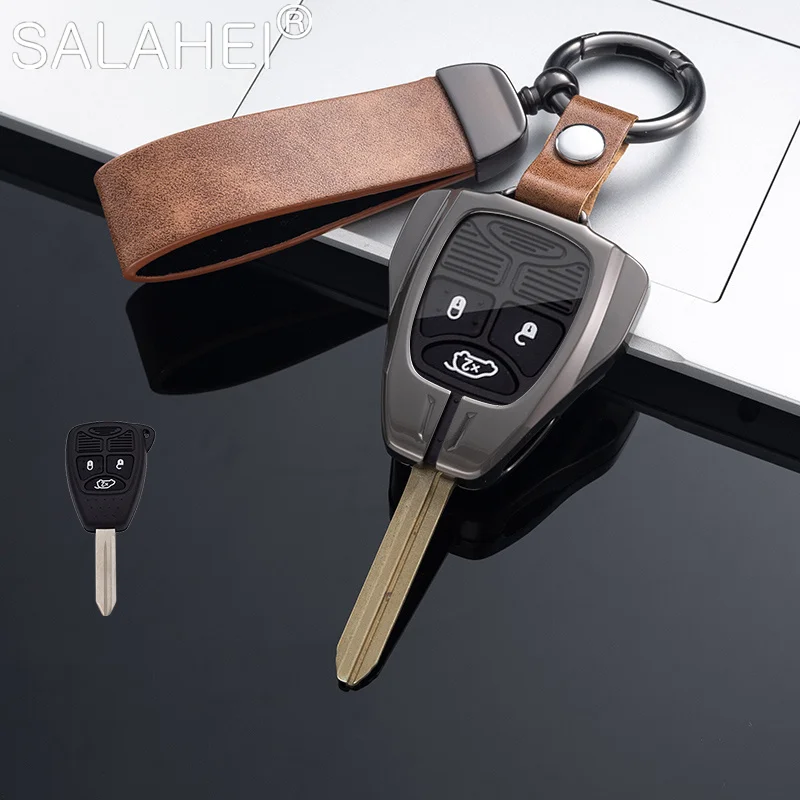 Zinc Alloy Leather Car Key Case For Jeep Wrangler Compass Patriot Liberty Chrysler 300 PT Dodge JCUV Caliber Nitro Accessories