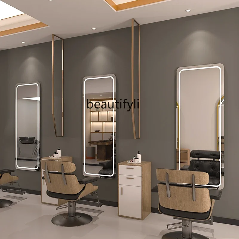 

smt03 Hair mirror hair salon special floor barber shop mirror table with light LED single-sided luminous wall-mounted smart mirr