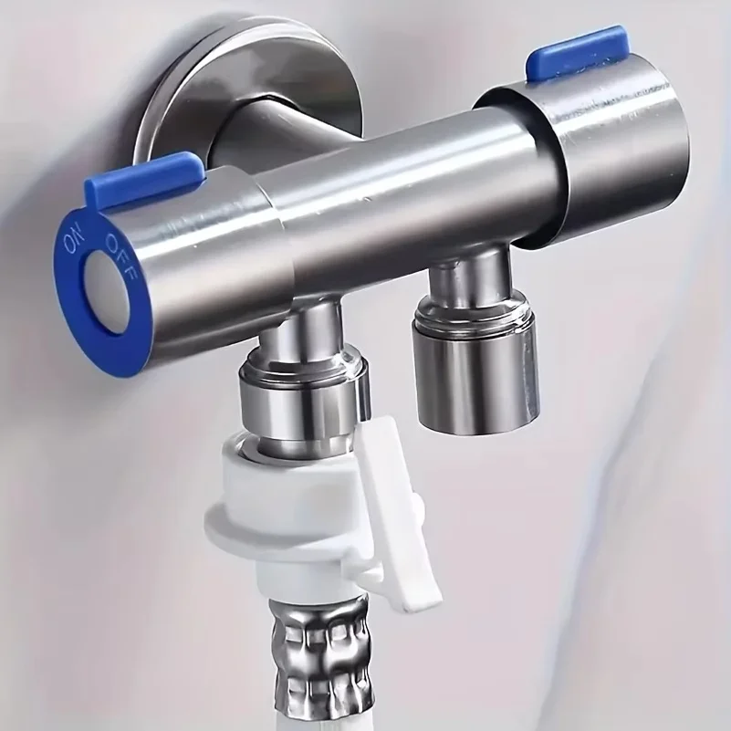 1 Inlet and 2 Outlet Dual Control Handle Stainless Steel Angle Valve, Suitable for Low Floors below 5th Floor