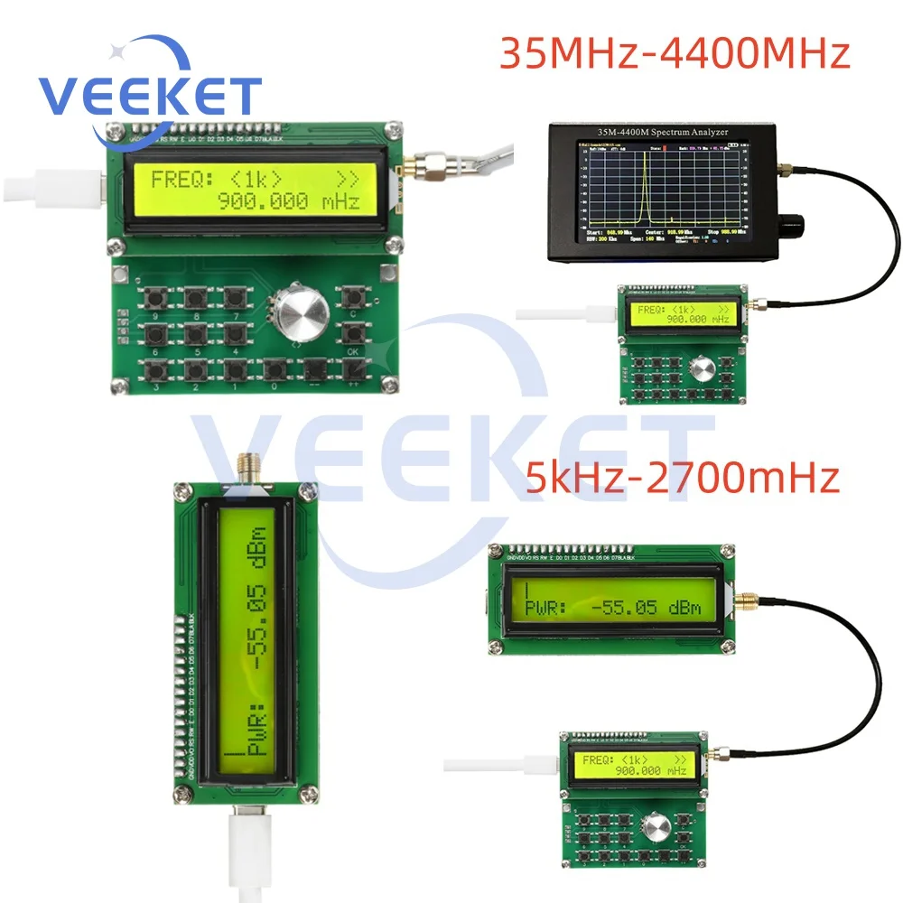 

DC 4.5V-5.5V 35MHz-4400MHz RF Signal Generator 5kHz-2700mHz RF Power Meter ADF4351 Signal Source Radio Amplifier Type-C