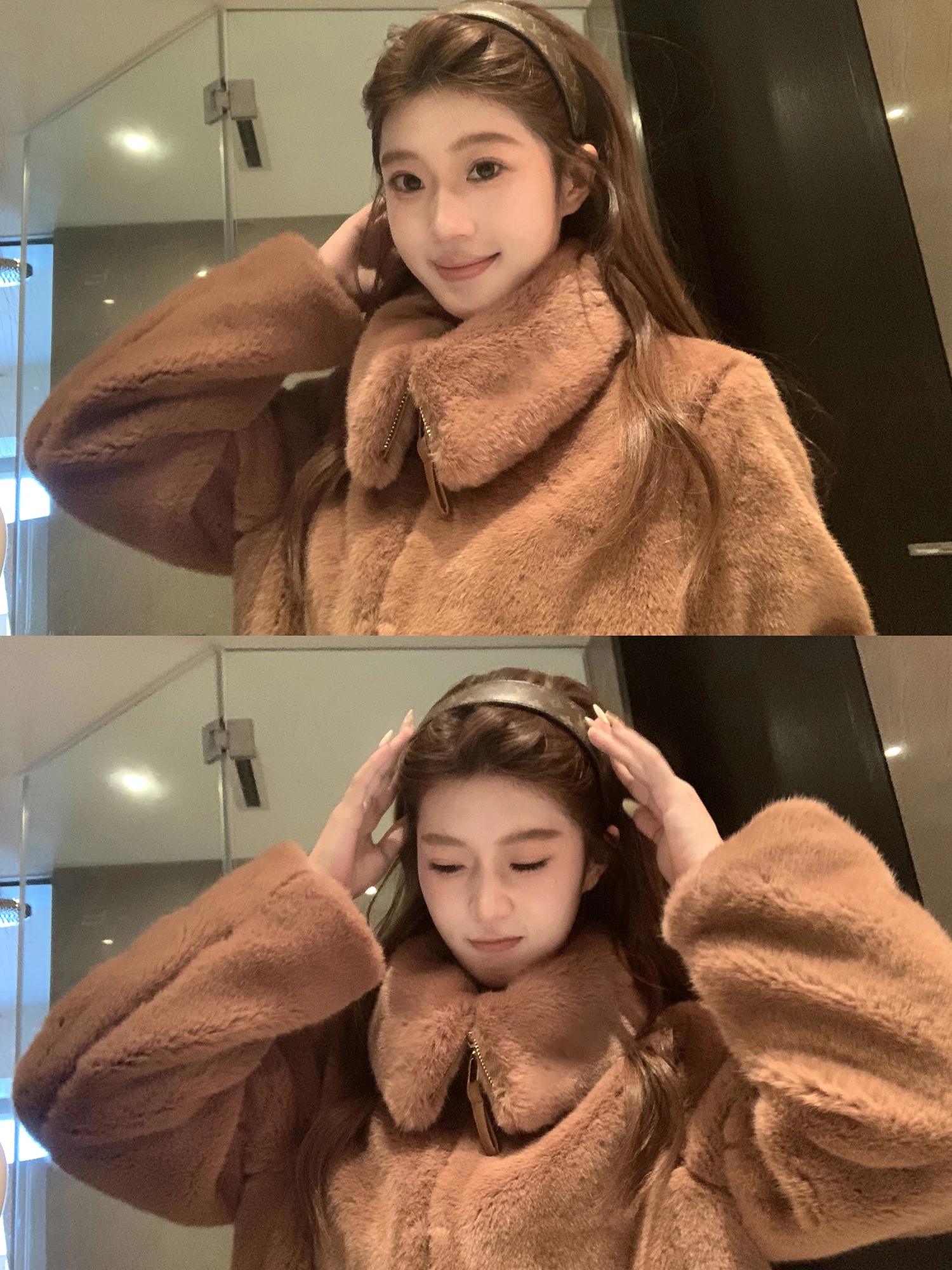 

EEONE924 Anna Теплая пушистая куртка высокого качества, модное женское короткое пальто с длинными рукавами на молнии, осенняя одежда