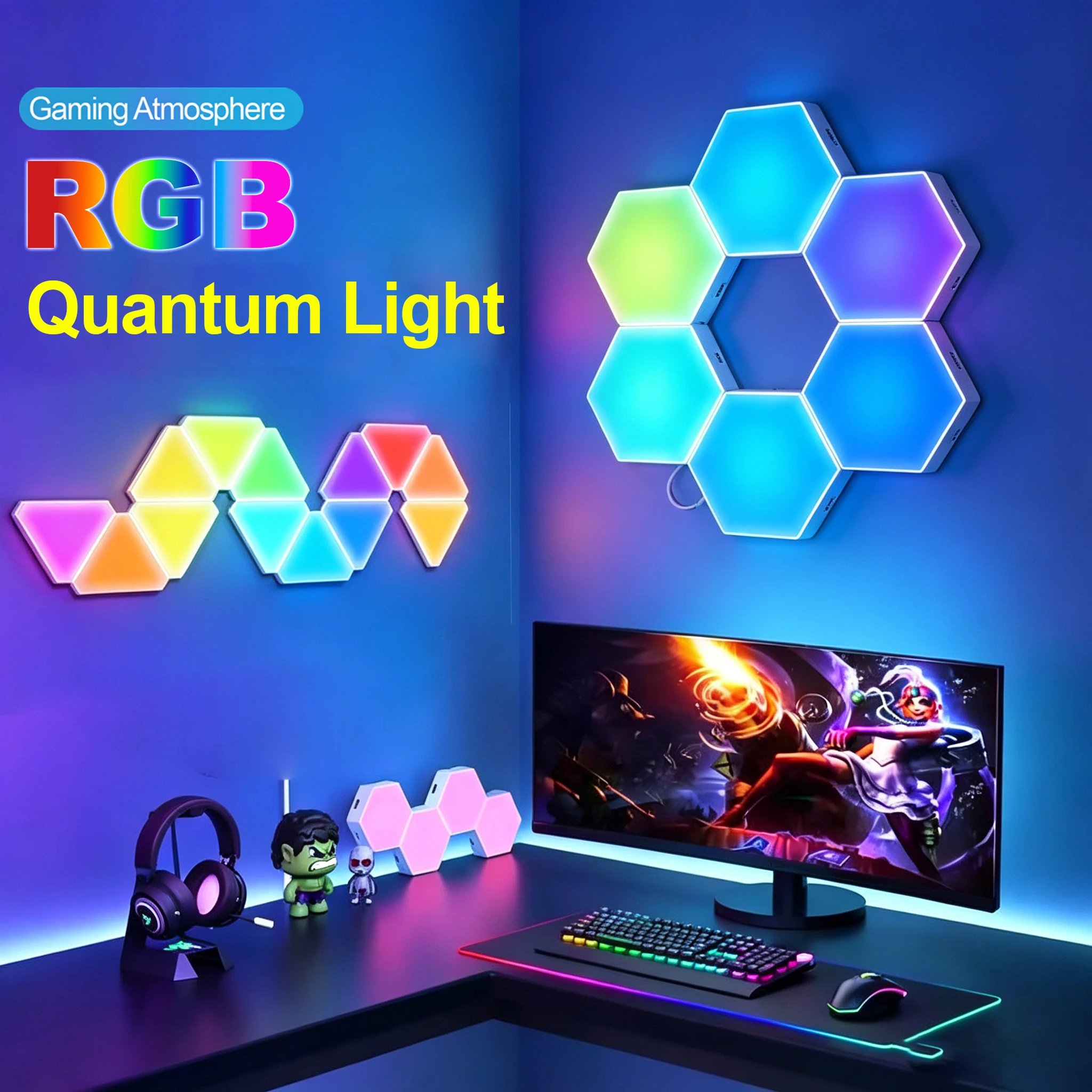 RGB Smart Hexagonal Wall Light 5V RGB Dream Color Quantum Spliced Light Panels TV Background Ambient LED Lights Smart Home Decor