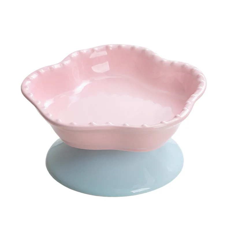 Fashion Macaron Cream Flower Shape Ceramic Dog Bowl High Foot Cute Cat Feeder Non Slip Elevated Food Water Bowl for Small Pets