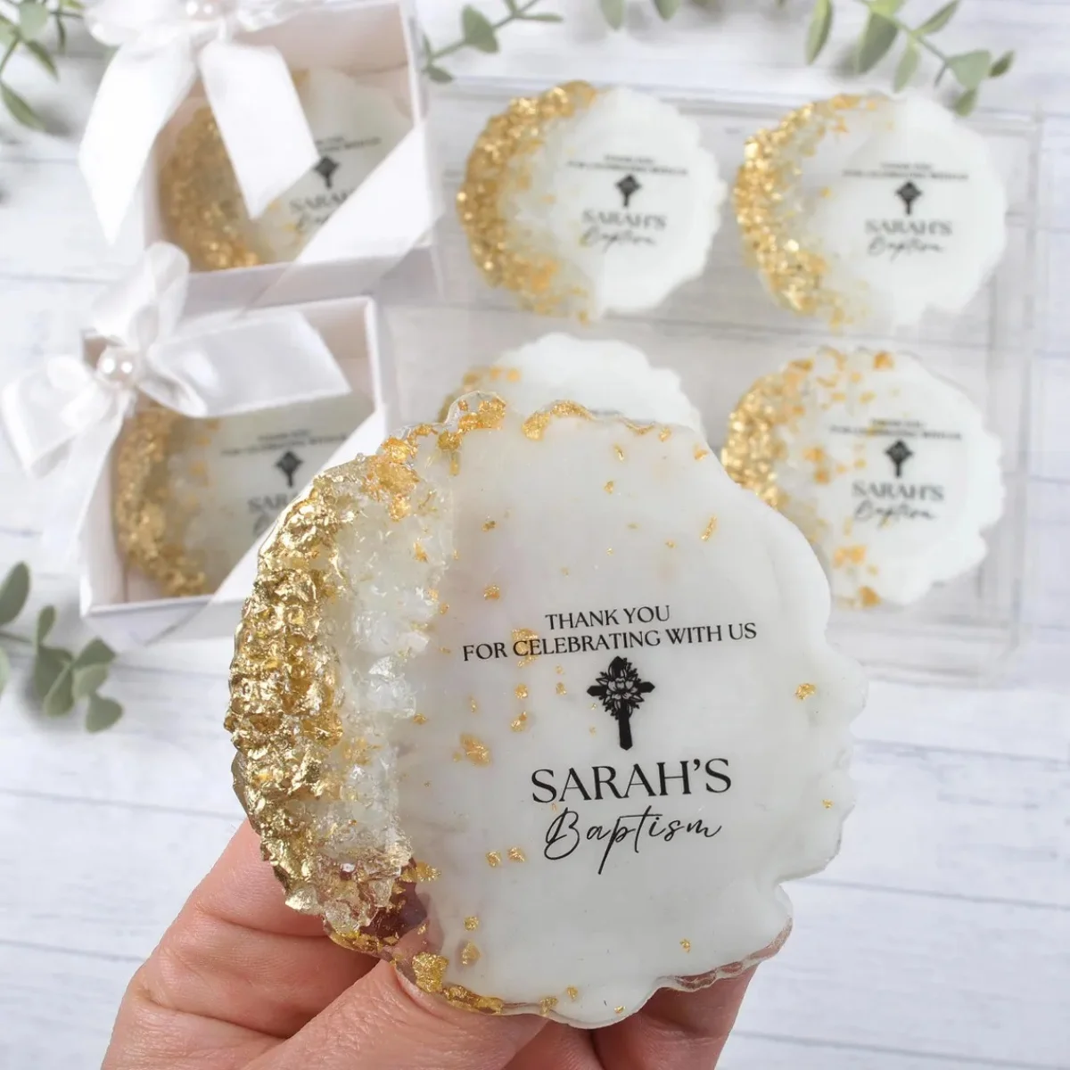 Personalized Baptism Resin Magnet Favor, Christening Keepsake