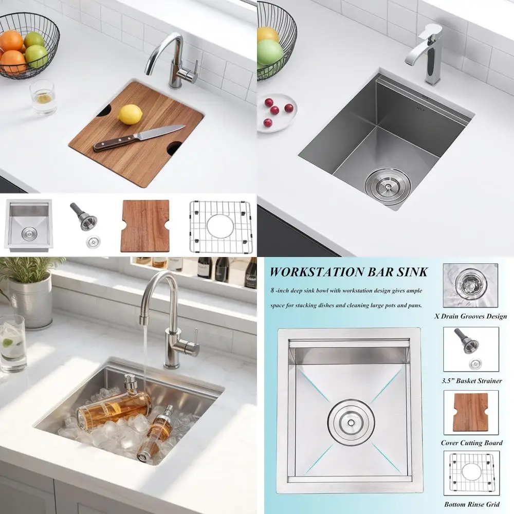 

Stainless Steel 13x15 Inch Bar Sink Undermount for RV Kitchen - Single Bowl Sink Kit with 16 Gauge Ledge Workstation Design