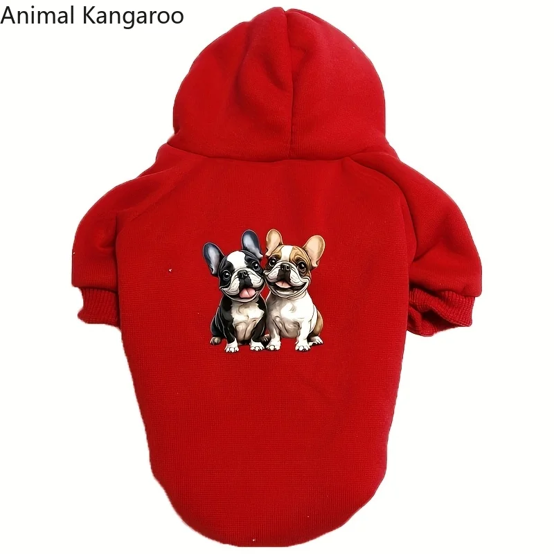 Gemütlicher Kapuzenpullover mit französischem Bulldoggen-Print – blaues XL-Haustier-Sweatshirt für Herbst und Winter, mittlere/kleine Rasse, Pullover-Stil