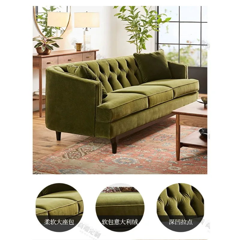 American simple fabric sofa Nordic olive green flannel three-person sofa