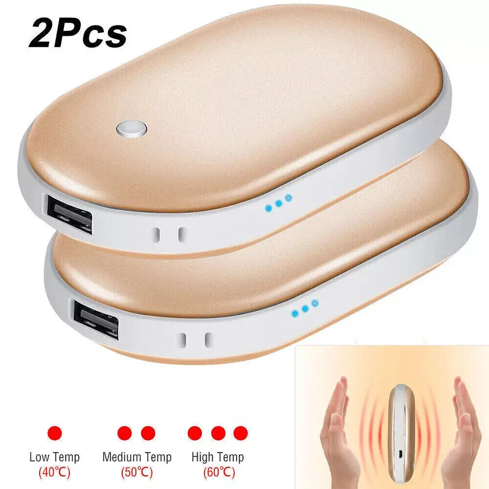 2X 10000Mah Rechargeable Hand Warmers USB Power Bank Electric Fast Heater Warmer