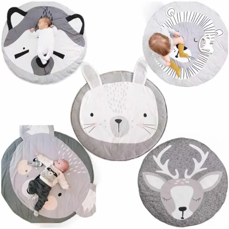 Cotton Play Mat Animal Baby Mats Infant Crawling Blanket Cotton Round Floor Carpet Rugs Kids Room Newborn Photography Props