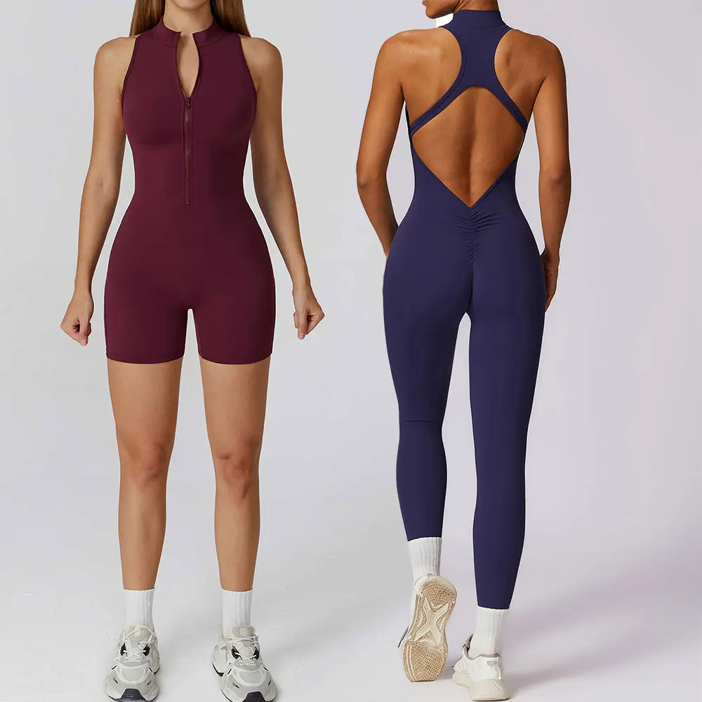 

Scrunch Sports Overalls Gym Jumpsuit Women's Fitness Suit Short Sets for Woman Tracksuit Yoga Clothing Zipper Workout Sportswear