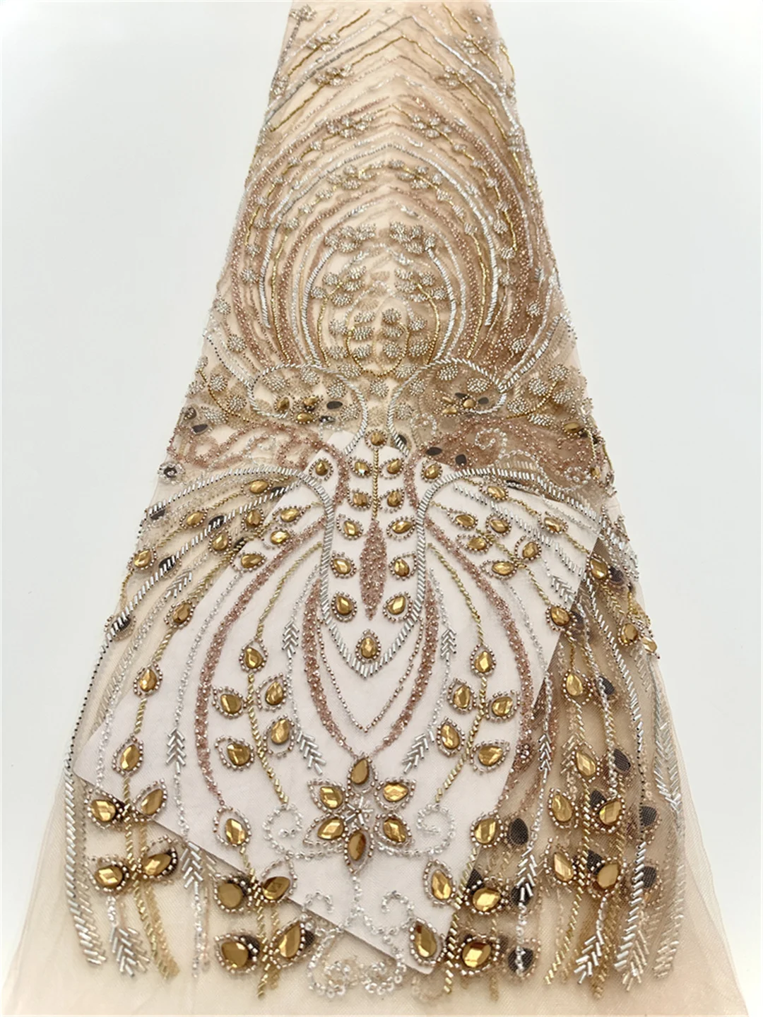 Luxury African Sequins Beaded Lace Fabric Groom Nigerian Wedding Bridal Embroidery French Tulle Sewing -SHIT